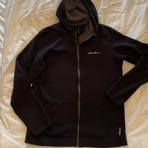 Eddie Bauer Large Tall LT FreeHeat zip up hoodie. Black with micro fleece lining